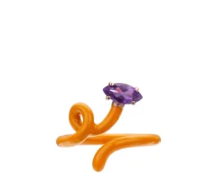 Orange Enamel Baby Vine Ring with Amethyst