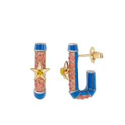 Orange Sapphire Fantasia Hoop Earrings in Yellow Gold