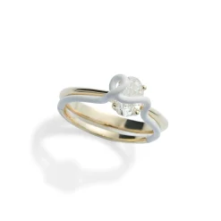 Oval Cut White Diamond Two Piece Vine Ring in Yellow Gold