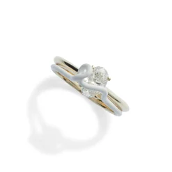 Oval Cut White Diamond Two Piece Vine Ring in Yellow Gold