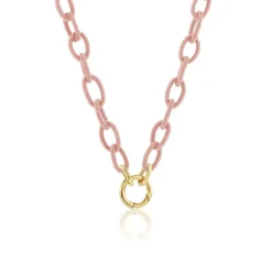 Pale Pink Silk Thread Chain Necklace in Yellow Gold