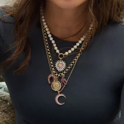 Pink Opal and Enamel Hallie Horseshoe Charm in Yellow Gold