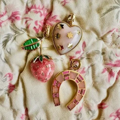 Pink Opal and Enamel Hallie Horseshoe Charm in Yellow Gold
