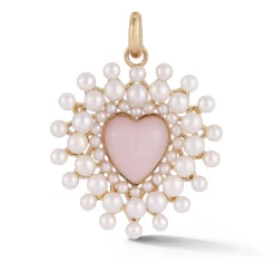Pink Opal and Pearl Juliana Heart Charm in Yellow Gold