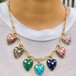 Pink Opal Anna Heart Charm in Yellow Gold