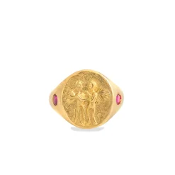Pink Sapphire Eros and Psyche Signet Ring in Yellow Gold