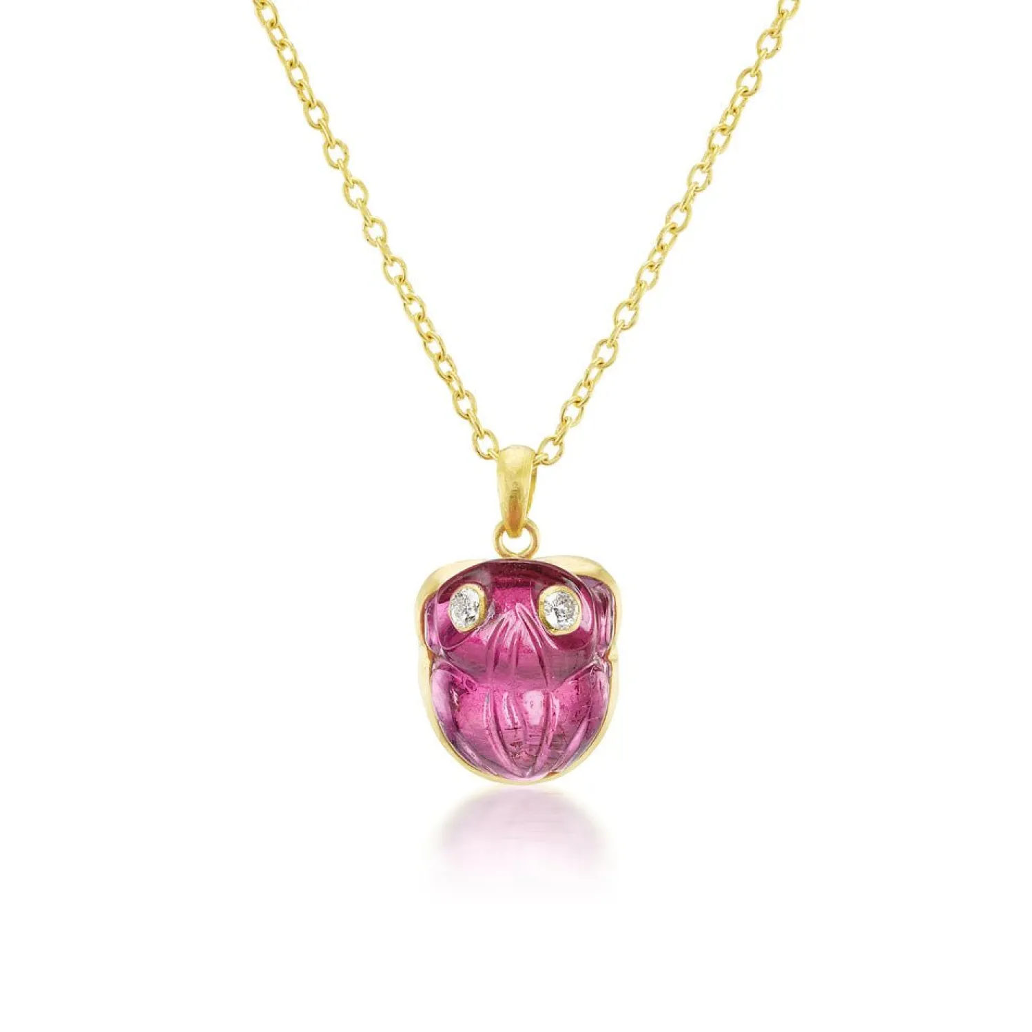 Pink Tourmaline & Diamond Frog Pendant Necklace
