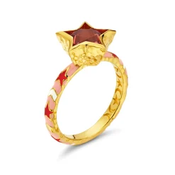 Pink Tourmaline and Yellow Gold Star Ring