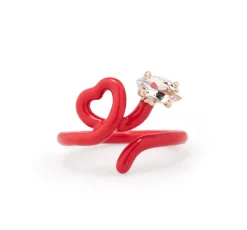 Red Baby Vine Heart Ring with Rock Crystal