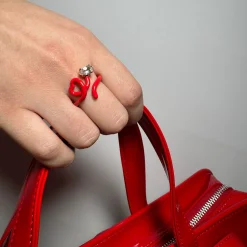 Red Baby Vine Heart Ring with Rock Crystal