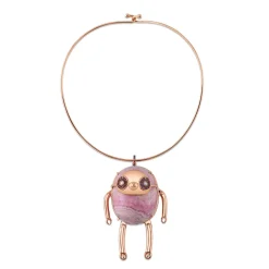 Rhodochrosite and Pink Sapphire Sloth Necklace in Rose Gold