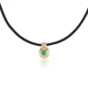 Round Cut Emerald Ripple Choker in Black Leather and Yellow Gold