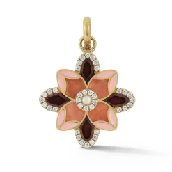 Rubellite and Rhodochrosite Violet Flower Charm in Yellow Gold