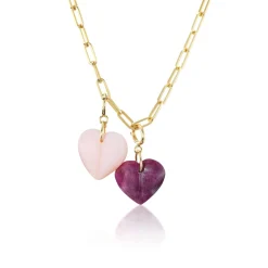 Ruby & Pink Opal Mini Split Heart Charm Pair