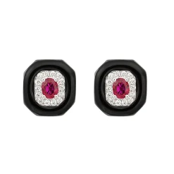 Ruby and White Diamond Oui Studs in White Gold