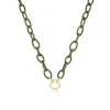Sage Green Silk Thread Chain Necklace in Yellow Gold