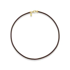 Scúba Cord Necklace in Brown Leather and Yellow Gold