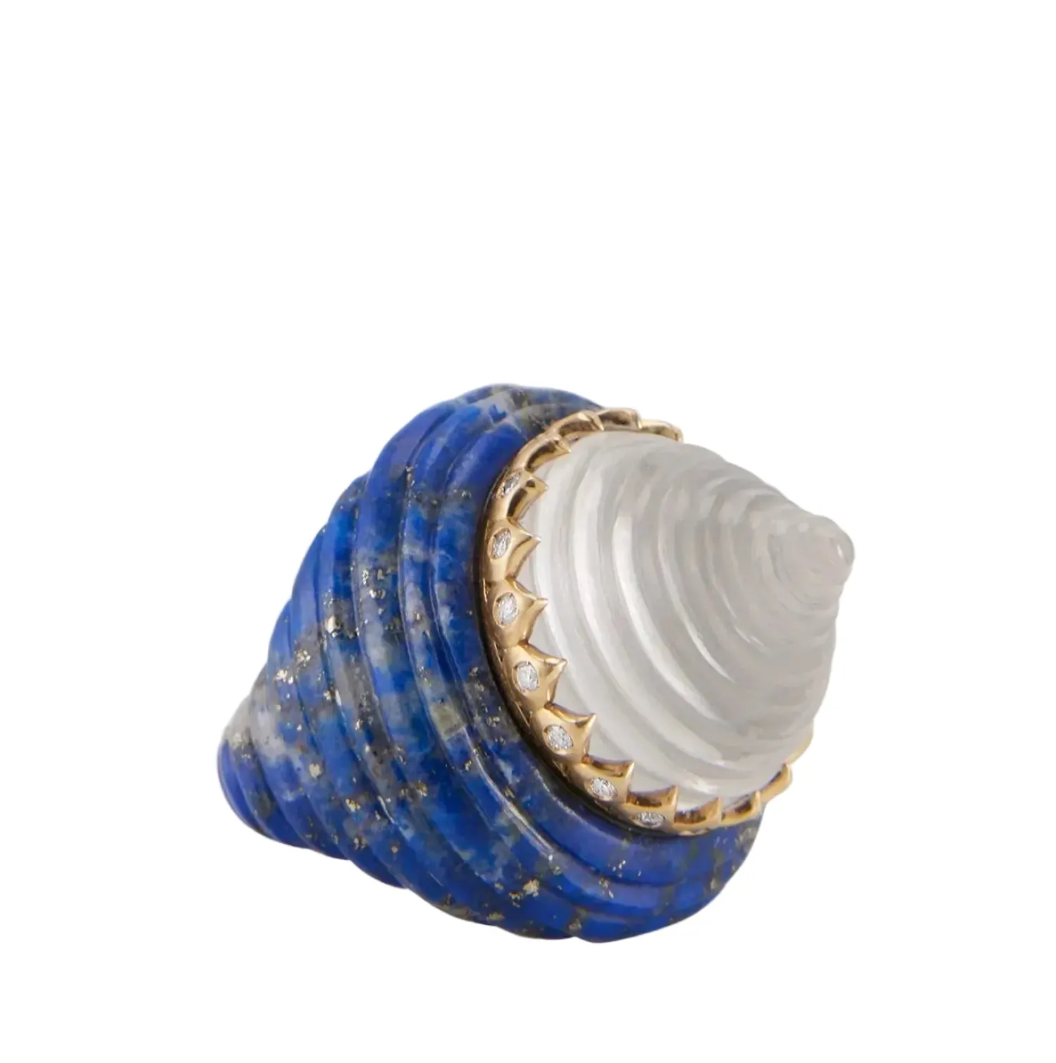 Silk Road Lapis and Rock Crystal Ring in Yellow Gold