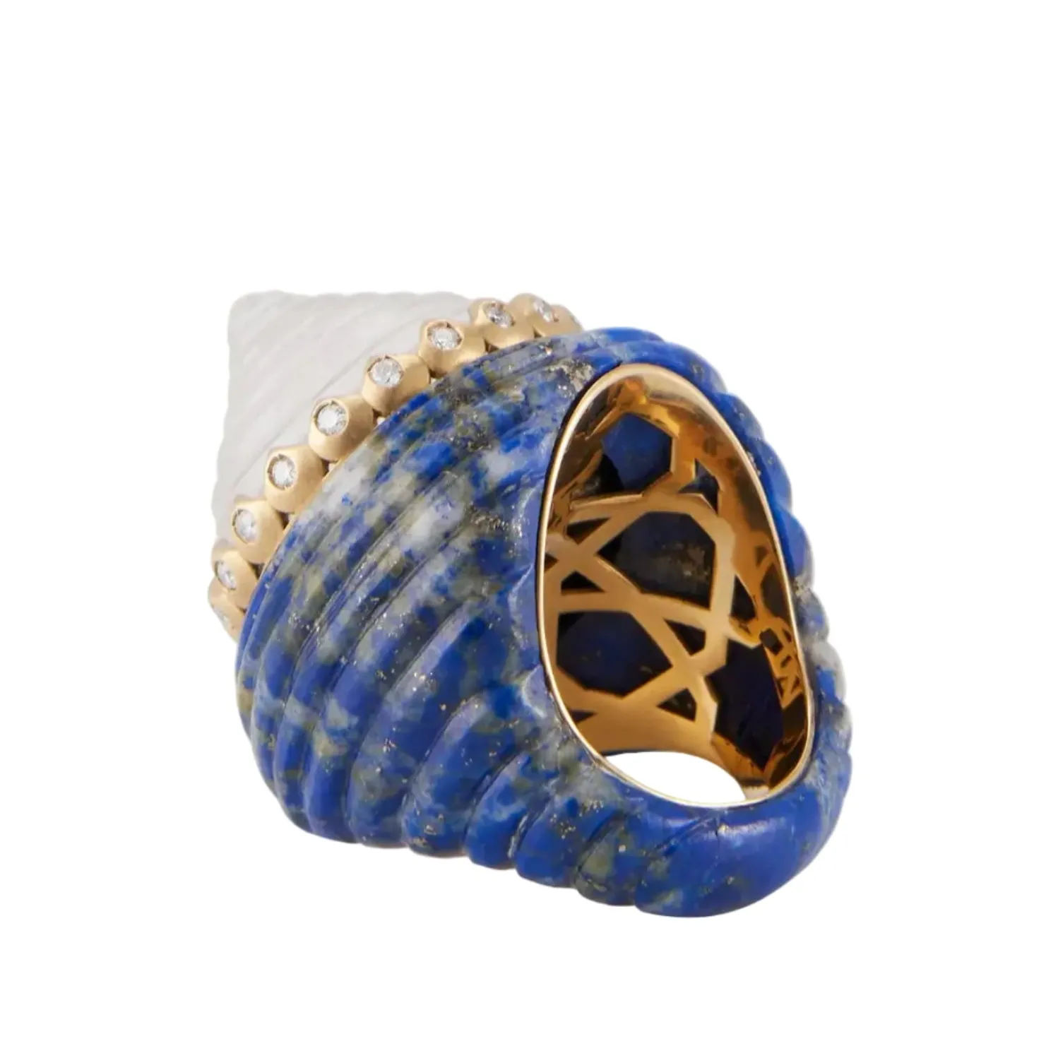 Silk Road Lapis and Rock Crystal Ring in Yellow Gold
