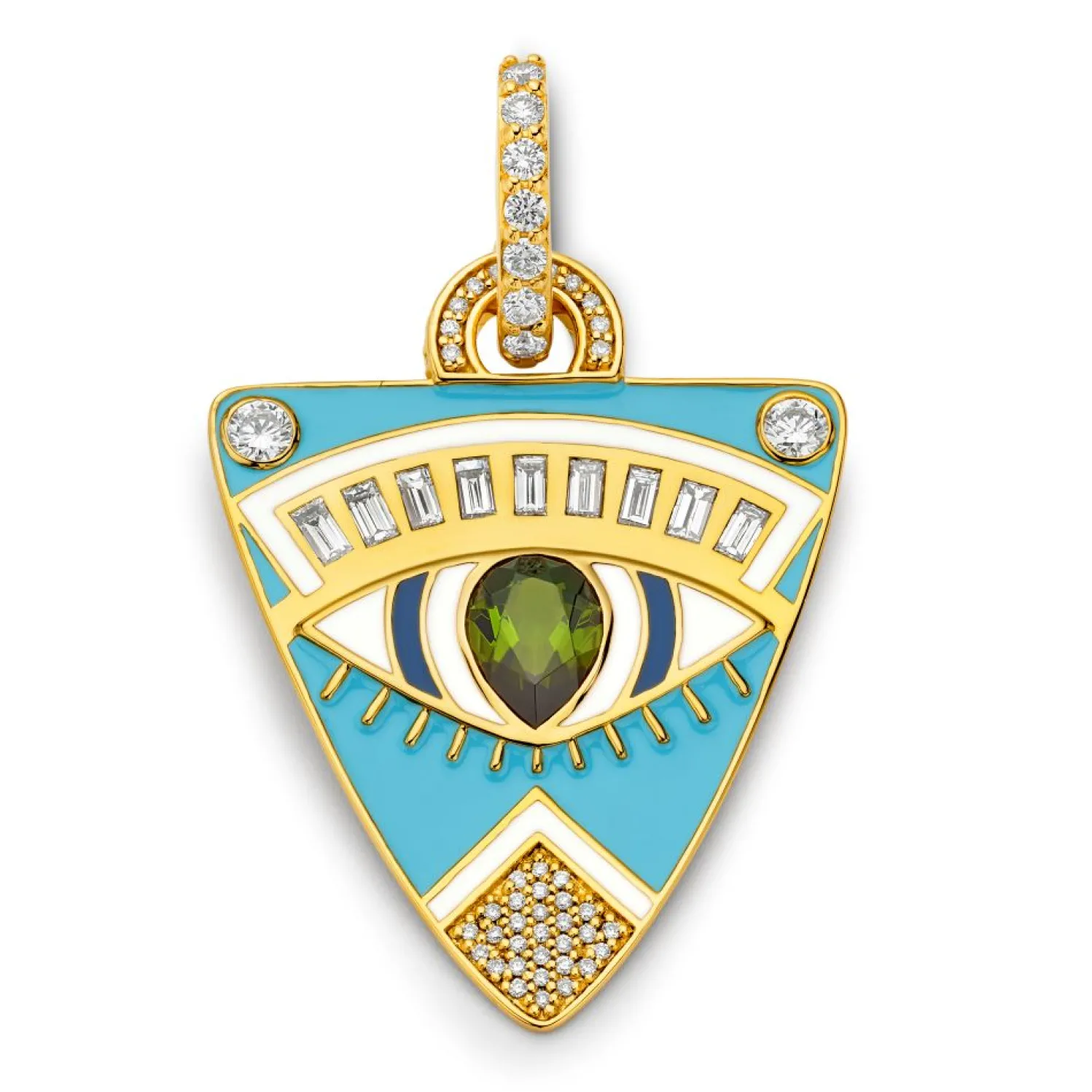 Sky Blue Enamel Guitar Pick Pendant in Yellow Gold