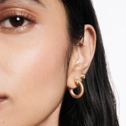 Small Open Grotto Hoops with White Pearls in Yellow Gold