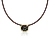 Smoky Quartz Scuba Choker in Brown Leather and Yellow Gold
