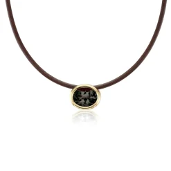 Smoky Quartz Scuba Choker in Brown Leather and Yellow Gold