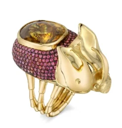 Sphene and Raspberry Sapphire Phaethon Ring in Yellow Gold