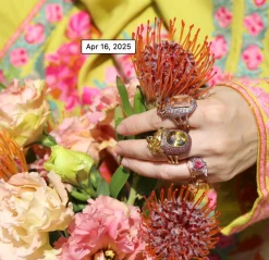 Sphene and Raspberry Sapphire Phaethon Ring in Yellow Gold