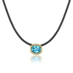 Swiss Blue Topaz Scuba Choker in Black Leather and Yellow Gold