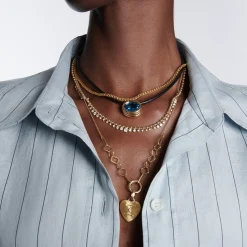 Swiss Blue Topaz Scuba Choker in Black Leather and Yellow Gold