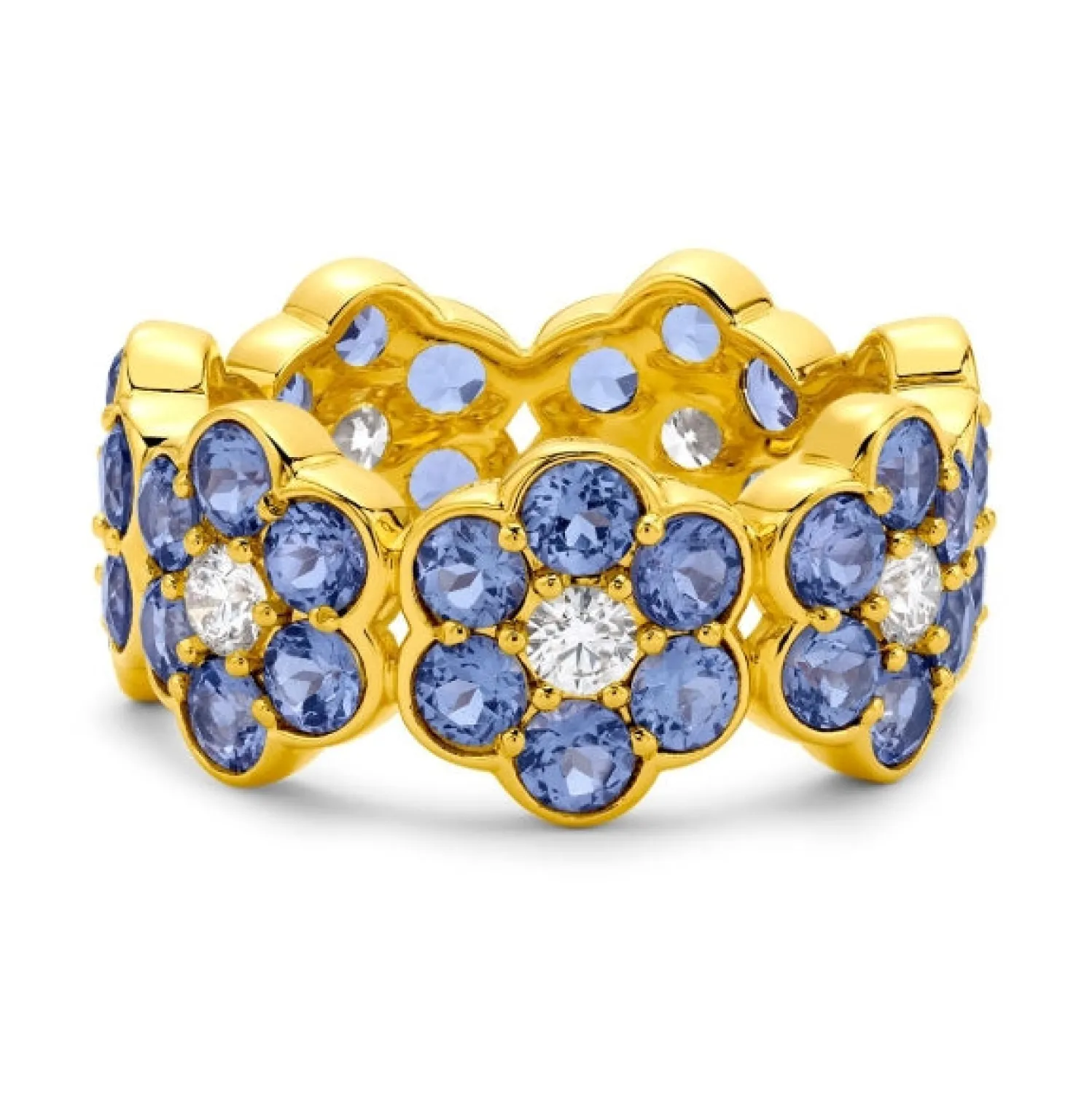 Tanzanite Flower Ring in Yellow Gold