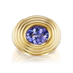 Tanzanite Ripple Pinky Ring in Yellow Gold