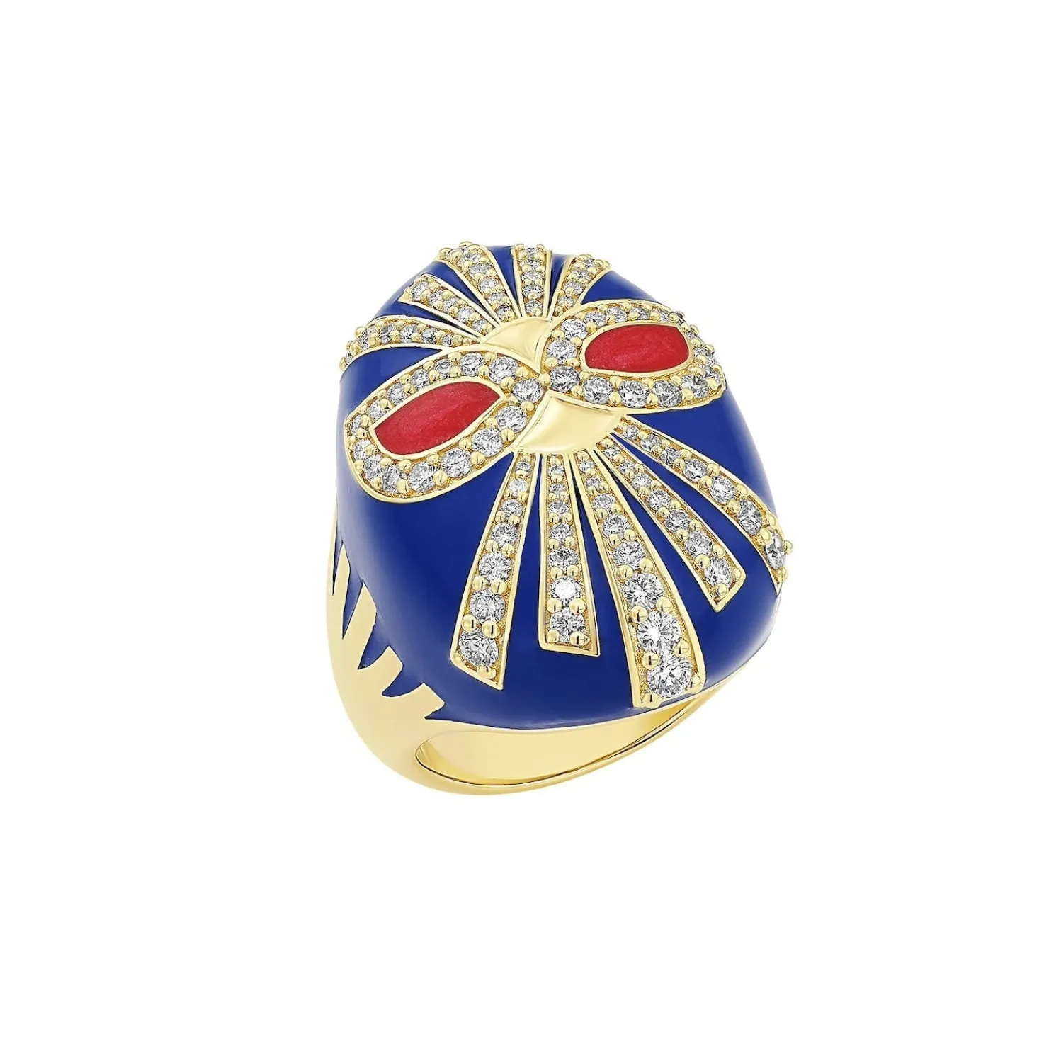 The Eyes Luchadores Ring with White Diamonds in Yellow Gold