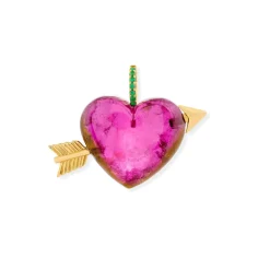 Tourmaline and Emerald Heart Pendant in yellow gold