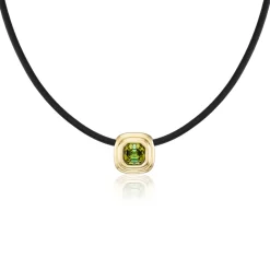 Tourmaline Ripple Choker in Black Leather and Yellow Gold