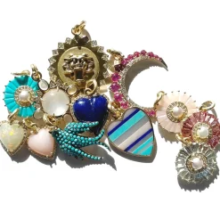 Turquoise and White Pearl Emily Charm in Yellow Gold