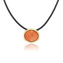 Vintage Carved Coral Scuba Choker in Black Leather and Yellow Gold