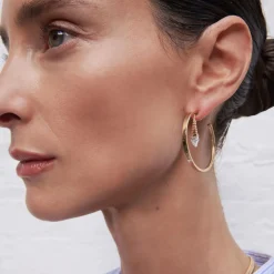 White Diamond Amanda Hoop Earrings in Yellow Gold