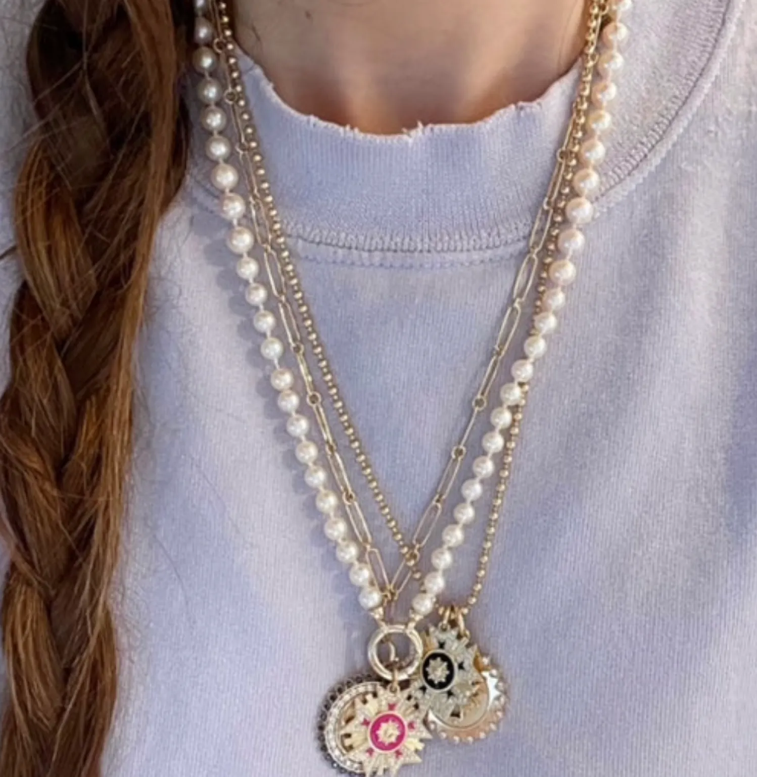 White Diamond and Enamel Florence Charm in Yellow Gold