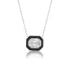 White Diamond and Enamel Oui Necklace in White Gold