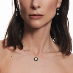 White Diamond and Enamel Oui Necklace in White Gold