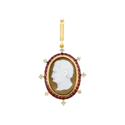 White Diamond and Ruby Precious Cameo Charm in Yellow Gold