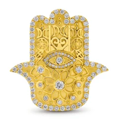 White Diamond and Yellow Gold Hamsa Ring