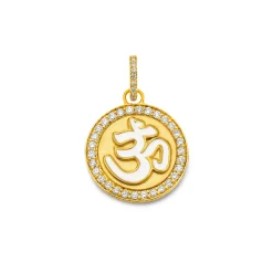 White Diamond and Yellow Gold OM Coin Pendant