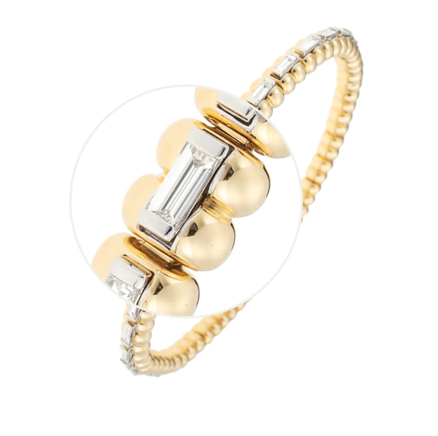 White Diamond Baguette Spectrum Bracelet in Yellow Gold