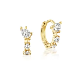 White Diamond Bias Huggies in Yellow Gold