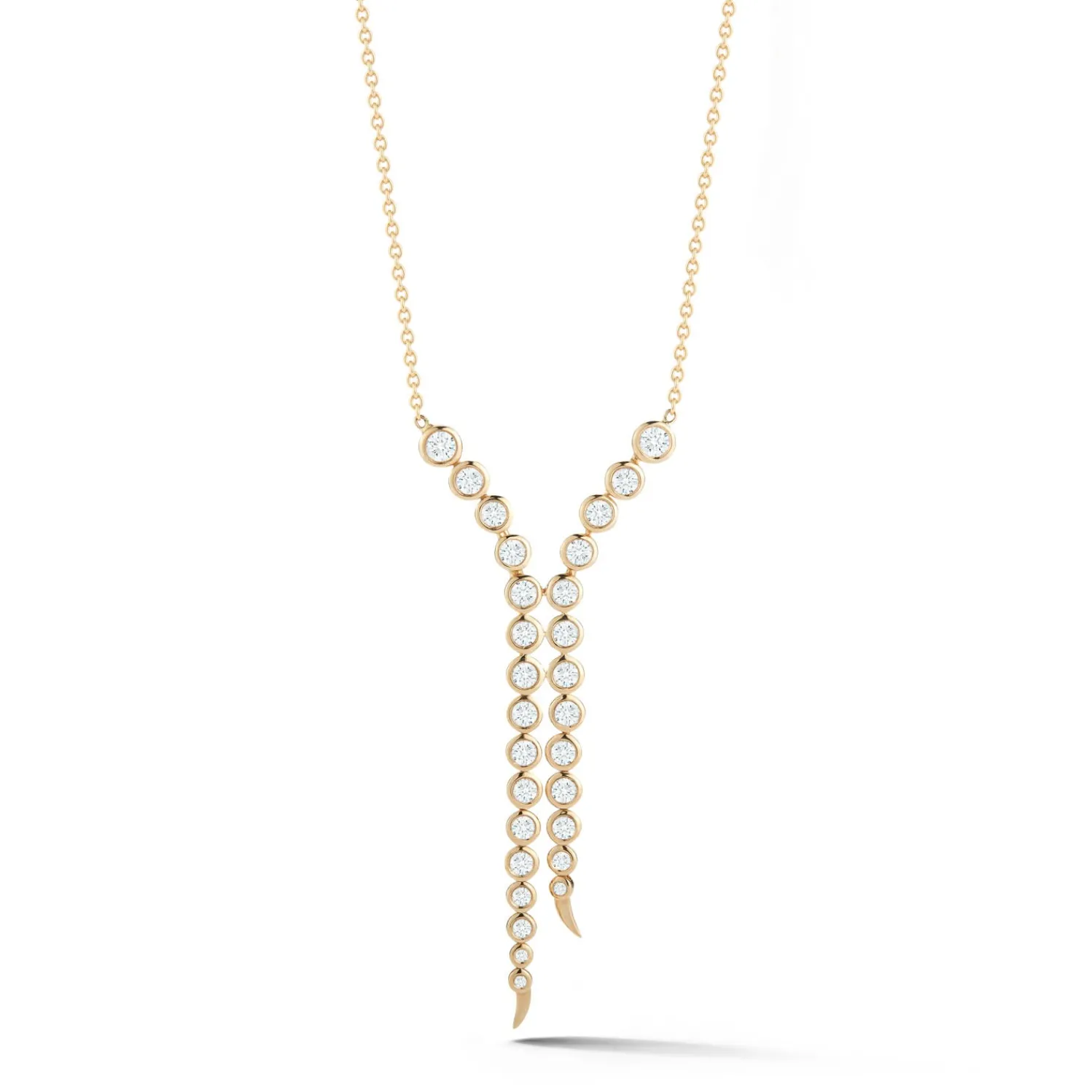 White Diamond Delta Pendulum Necklace in Yellow Gold