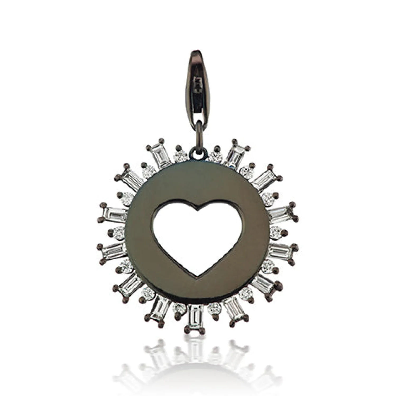 White Diamond Open Heart Charm in Sterling Silver