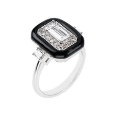 White Diamond Oui Emerald Cut Ring in White Gold